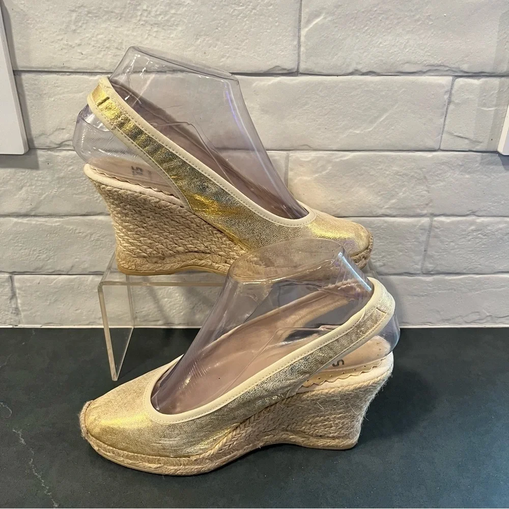 RAS sz 36 US 6 gold metallic leather espadrille wedges